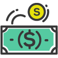 Paper dollar and coin icon